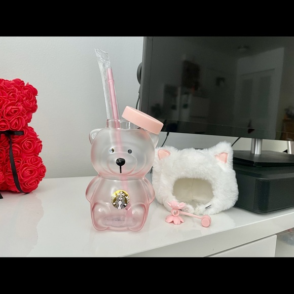 Starbucks Sakura Fuzzy Cat/ Bear Hat Cold Bottle - Picture 5 of 9